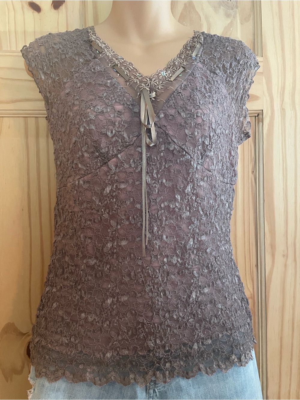Merona Taupe Lace Overlay V-Neck Camisole